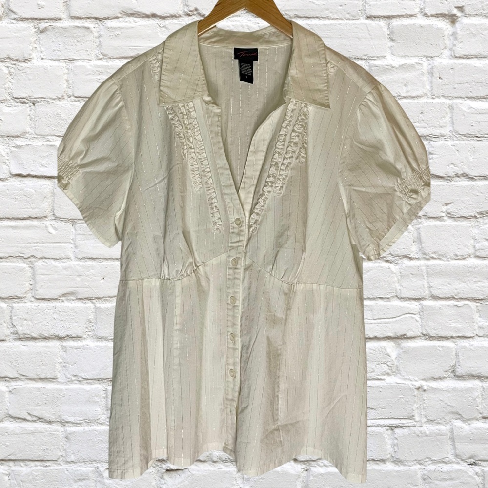 Torrid Short Sleeve Button-Down Shirt with Metallic Pinstripes